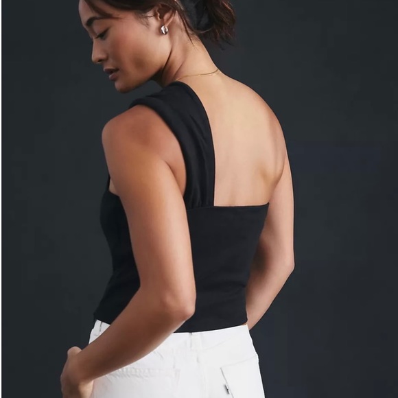 ANTHROPOLOGIE MAEVE STRUCTURED ASYMMETRICAL TOP SIZE L ONE SHOULDER BLACK NWT - Picture 8 of 12